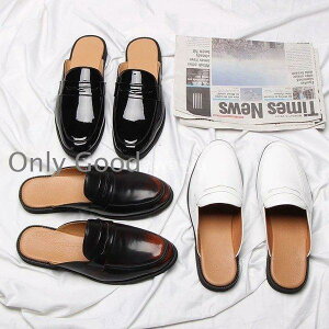 かとなしドライビングシューズメンズPUレザー靴スリッポンミュールクロッグバブーシュサンダルローファーモカシンエナメル紳士靴