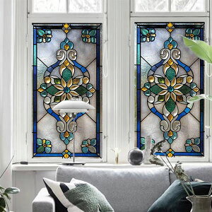ガラスステッカー ステンドグラス エンブレム風 型板ガラス柄 レトロ 目隠し 紫外線カット すりガラス 曇りガラス シート レトロ プライバシー 内装 装飾
