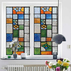 ガラスステッカー アールデコ アンティーク ブロック 型板ガラス風 レトロ 目隠し 紫外線カット すりガラス 曇りガラス シート レトロ プライバシー 内装 装飾