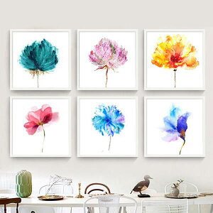 単品 額入り アートポスター 1枚 32×32cm アートパネル 枠付きフレーム絵画 水彩画風 一輪花 抽象画 鮮やか 壁掛け インテリア絵画 ウォールデコ