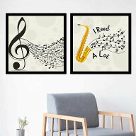 単品 33×33cm アートパネル 枠付きフレーム絵画 音楽 ミュージック サックス 音符 R&B 壁掛け インテリ…