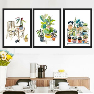 額入り アートポスター 33×43cm アートパネル 3枚セット 枠付きフレーム絵画 水彩画風 ガーデン 観葉植物 壁掛け インテリア絵画 ウォールデコ