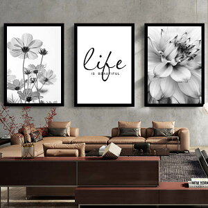 3枚セット 33×43cm アートパネル 枠付き フレーム絵画 モダンリーフ モノクロ コスモス ダリア 壁掛け アートポスター インテリア絵画 ウォールデコ
