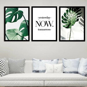 3枚セット 33×43cm アートパネル 枠付きフレーム絵画 モンステラ リーフ ロゴ ハワイアン モダン アートポスター 壁掛け アートポスター インテリア絵画