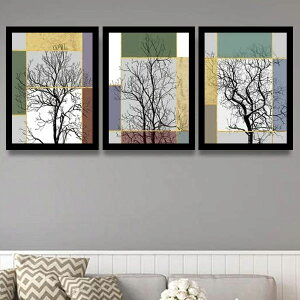 3枚セット 33×43cm アートパネル 枠付き フレーム絵画 木 シルエット モダンアート 壁掛け アートポスター インテリア絵画