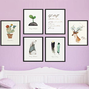 単品 28×33cm アートパネル 枠付きフレーム絵画 水彩画 北欧風 鹿 うさぎ 観葉植物 フェザー アート写真 アートピクチャー 壁掛け インテリア絵画 ウォールデコ