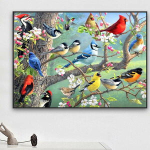 中級 フル ダイヤモンドアート ダイヤモンド刺繍 キット ビーズ刺繍 鳥の集会 野鳥 カラフルバード モザイクアート リハビリ 趣味 絵画 カラービーズ ハンドメイド