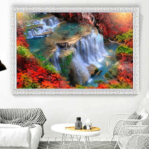 中級 フル ダイヤモンドアート ダイヤモンド刺繍 キット ビーズ刺繍 光が射す滝 秋 紅葉 モザイクアート パズルアート リハビリ 趣味 絵画 カラービーズ ハンドメイド