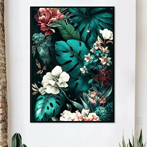 中級 フル ダイヤモンドアート キット ビーズ刺繍 モンステラ 白い花 ボタニカル モザイクアート リハビリ 趣味 絵画 カラービーズ