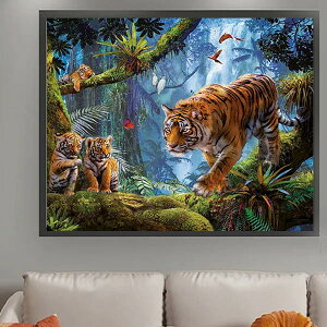 準上級 フル ダイヤモンドアート キット ビーズ刺繍 ジャングル 虎 親子 森 モザイクアート パズルアート リハビリ 趣味 絵画