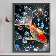 中級 フル ダイヤモンドアート キット ビーズ刺繍 幻想的 金魚 クリスタル 泡 モザイクアート リハビリ …