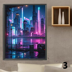 中級 フル ダイヤモンドアート キット ビーズ刺繍 近未来 サイバーパンク SF ネオン街 夜景 モザイクアート リハビリ 趣味 絵画 カラービーズ