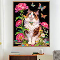 準上級 フル ダイヤモンドアート キット ビーズ刺繍 ラグドール 猫 薔薇 シャクヤク 蝶 華やか モザイク …