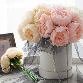 1束6本 花束 エレガントローズ 薔薇 牡丹 ピオニー ブーケ ブートニア アーティフィシャルフラワー フェイクフラワー 造花