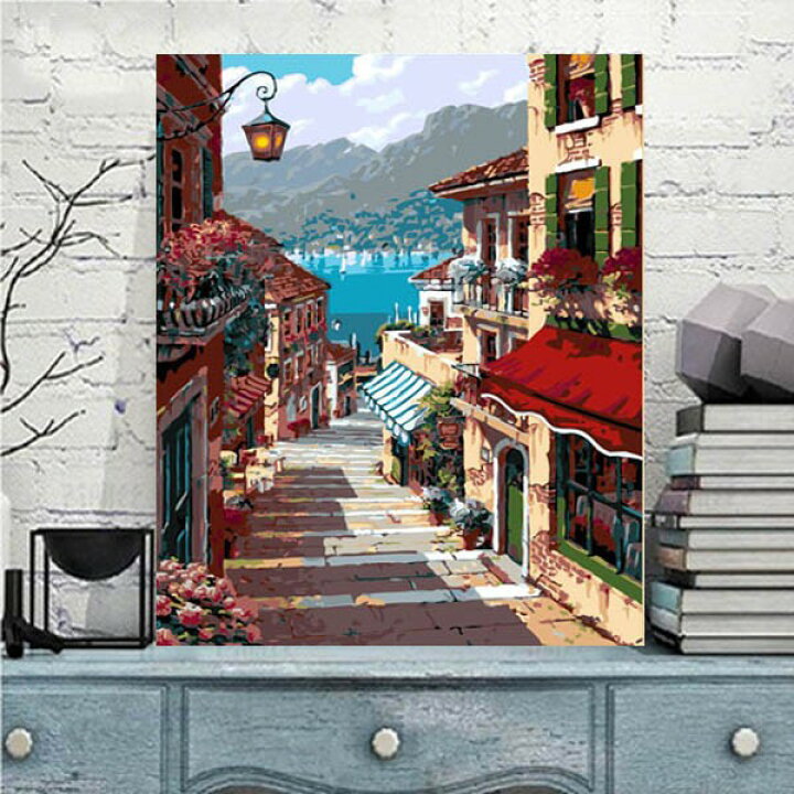 楽天市場 数字塗り絵 油絵風 イタリア 街並み 坂道 ヨーロッパ フレーム絵画 インテリア 風景 Diy 趣味 ぬり絵 ホビー ナンバーピクチャー Peachyshop楽天市場店