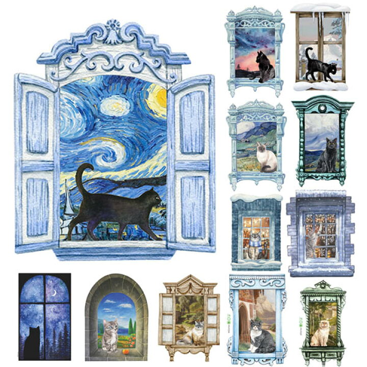 楽天市場 ウォールステッカー 壁の穴 猫 ネコ 窓辺 絵画風 オシャレ イラスト 水彩画 黒猫 シャム スコティッシュ 壁デコ 北欧風 Diy 縁起 リビング 寝室 Peachyshop楽天市場店