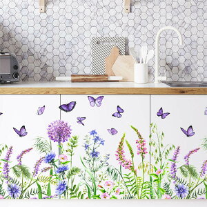 ウォールステッカー アリウム 水彩画タッチ 紫の花 草木デザイン 花畑 ガーデン 植物 ボタニカル 壁デコレーション 北欧風 DIY リビング