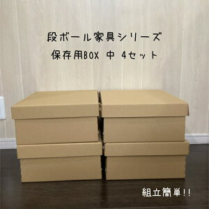 保存BOX中4個セット クラフトボックス 段ボール ダンボール シンプル 押入れ収納 フタ付きストックボックス メモリアルボックス スタイリッシュクローゼット コンパクト 下着