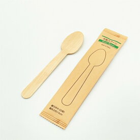【100本】木製スプ−ン140 紙完封袋(茶色】アサヒグリーン 使い捨て ウッド 環境配慮 エコ おしゃれ