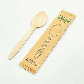 【100本】木製幅広スプーン160 筋付 紙完封袋(茶色】アサヒグリーン 使い捨て ウッド 環境配慮 エコ おしゃれ