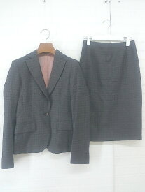 ◇ DANKAN ダンカン ネーム刺繍あり チェック 膝丈 スカート スーツ セットアップ 上下 ブラウン系 レディース P 【中古】