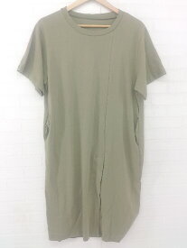 ◇ NANING9 ナンニング シンプル カジュアル テイスト 半袖 膝下丈 Tシャツワンピース サイズF カーキ レディース E 【中古】