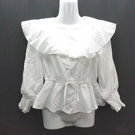 ◇ Hudson ネックボタン ウエストゴム ロングカフス 無地シンプル 長袖 ブラウス サイズL ホワイト レディース E 【中古】