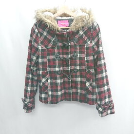 ◇ CHU XXX チュー チェック柄 長袖 ダッフルコート サイズL レッド系 レディース E 【中古】
