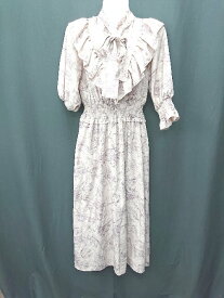 ◇ ⊂ ◎ Hudson honey 総柄 長袖 ロング丈 ワンピース サイズM ピンクベージュ系 レディース E 【中古】