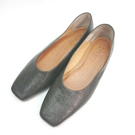 ◇ creer 天然皮革 スクエアトゥ ローヒール カジュアル 綺麗め パンプス サイズ24cm ブラック レディース E 【中古】