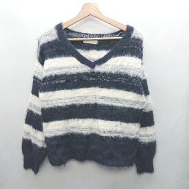 ◇ ⊇ CECIL McBEE セシルマクビー ボーダー 長袖 シャギー サイズM ネイビー レディース E 【中古】