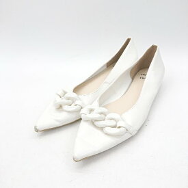 ◇ Θ Odette e Odile オデット エ オディール チェーン装飾 フラット パンプス サイズ24 1/2 ホワイト レディース E 【中古】