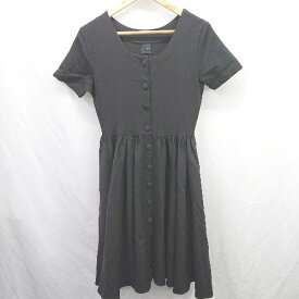 ◇ ⊂ IKUMI イクミ フロントボタン 半袖 膝丈 ワンピース サイズ表記なし ブラック系 レディース E 【中古】