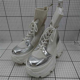 ◇ Θ 厚底ソックススニーカーブーツ シルバー×ホワイト系 レディース Mサイズ E 【中古】