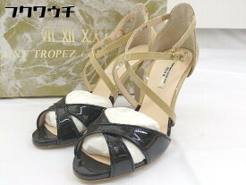 ◇ ◎ Vll Xll XXX SEVEN TWELVE THIRTY アンクルストラップ ヒール サンダル サイズ35 1/2 ベージュ系 ブラック レディース 【中古】