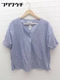 ◇ UNITEDARROWS greenlabelrelaxing ユナイテッドアローズ 半袖 スキッパー シャツ ブルー ホワイト レディース 【中古】