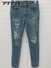 ◇ AMERICAN EAGLE OUTFITTERS ダメージ加工 ジーンズ デニム パンツ サイズUS2 UK6 インディゴ レディース 【中古】