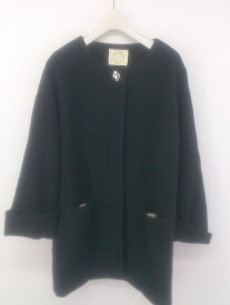 ◇ EDIT COLOGNE エディットコロン 装飾 ウール混 長袖 ノーカラー コート サイズ3 ブラック レディース E 【中古】