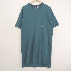 ◇ FILA フィラ ロゴ 半袖 膝下丈 Tシャツ ワンピース サイズ F グリーン レディース E 【中古】