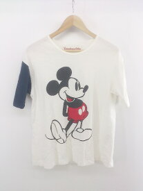 ◇ VOTE MAKE NEW CLOTHES × Disney ミッキー 星条旗 五分袖 Tシャツ カットソー サイズF ホワイト系 マルチ レディース E 【中古】