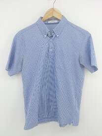 ◇ green label relaxing UNITED ARROWS ストライプ シアサッカー 半袖 ポロシャツ サイズM ブルー ホワイト メンズ P 【中古】