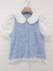 ◇ ◎ ZARA ザラ ツイード調 半袖 ブラウス カットソー サイズEUR XS USA XS MEX 24 ブルー ホワイト系 レディース P 【中古】