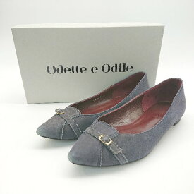 ◇ Odette e Odile ポインテッドトゥ ベルトデザイン フラット バレエ パンプス サイズ22.5 ネイビー レディース E 【中古】