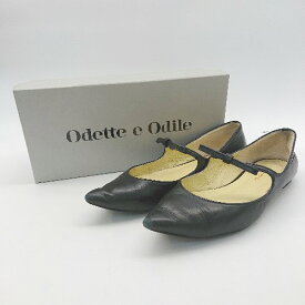 ◇ Odette e Odile ポインテッドトゥ 甲バンド リボン フラット バレエ パンプス サイズ22.5 ブラック レディース E 【中古】