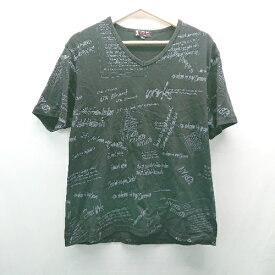 ◇ MICHEL KLEIN 総柄　Vネック ロゴデザイン カジュアル 半袖 Tシャツ サイズ51 ブラック メンズ E 【中古】