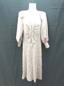 ◇ Cheek チーク スクエア ネック シャーリング ウェスト 長袖 ロング ニット ワンピース Mサイズ くすみ ピンク レディース E 【中古】