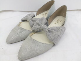 ◇ JELLY BEANS ポインテッドトゥ リボン セパレートパンプス サイズ23.5 シルバー グレー系 レディース E 【中古】