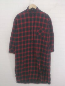 ◇ AZUL BY MOUSSY アズールバイマウジー チェック 長袖 膝下丈 シャツ ワンピース サイズM レッド ブラック レディース P 【中古】