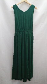 ◇ Andemiu 無地 Vネック ウエストゴム フレア ノースリーブ ロング ワンピース サイズF グリーン レディース E 【中古】