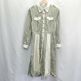 ◇ axes femme レース ストライプ柄 長袖 ロング丈 ワンピース サイズF ベージュ グリーン レディース E 【中古】